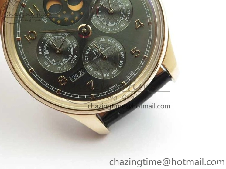 MIROTIME 0129 Elegant Portugieser Perpetual Calendar IW503302 RG V9F 1:1 Best Edition Gray Dial on Black Leather Strap A 7096